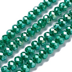Opaque Glass Beads Strands, Faceted, Rondelle, Medium Sea Green, 8x6mm, Hole: 1mm, about 98pcs/strand, 24.02''(61cm)(GLAA-H022-01A-08)