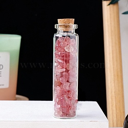 Synthetic Strawberry Quartz Chips in a Glass Bottle with Cork Cover, Mineral Specimens Wishing Bottle Ornaments for Home Office Decoration, 70x22mm(PW-WG28850-01)