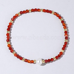 Natural Carnelian Beaded Stretch Bracelets for Women, with Pearl Bead, Inner Diameter: 6-7/8 inch(17.5cm)(BG9690-5)