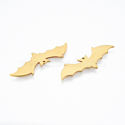 201 Stainless Steel Pendants, Bat, Halloween Style, Real 18K Gold Plated, 13x37x1mm, Hole: 1mm(STAS-N090-LA921-2)
