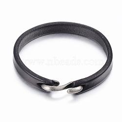 Cowhide Leather Bracelets, with Alloy S-Hook Clasps, Antique Silver, Black, 7-7/8 inch(200mm), 10mm(BJEW-G575-09C)