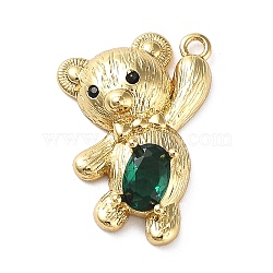 Rack Plating Brass Micro Pave Cubic Zirconia Pendants, Bear Charms, Long-Lasting Plated, Cadmium Free & Lead Free, Real 18K Gold Plated, 20x14x5mm, Hole: 1.4mm(KK-Q786-01G)