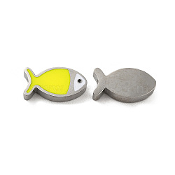 304 Stainless Steel Beads, with Enamel, Stainless Steel Color, Fish, Yellow, 7x13.5x3mm, Hole: 1.8mm(STAS-C074-10P-03)