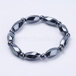 Electroplate Magnetic Synthetic Hematite Stretch Bracelets, Twist and Round, Gray, 2-1/4 inch(58mm)(BJEW-G564-02A)