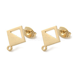 Ion Plating(IP) 304 Stainless Steel Stud Earring Findings, Rhombus, Golden, 12x10mm, Hole: 1.2mm, Pin: 0.7x11mm(STAS-I206-85G)