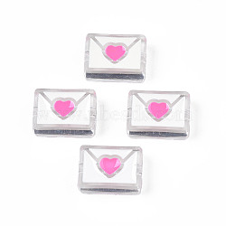 Valentine's Day Transparent Acrylic Beads, with Heart Enamel, Envelope, WhiteSmoke, 22x16x9mm, Hole: 3mm(X-ACRC-S039-11G)