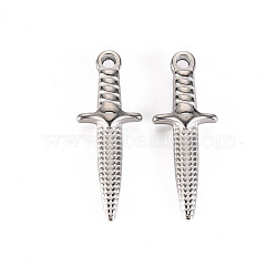 Non-Tarnish 304 Stainless Steel Pendants, Dagger, Stainless Steel Color, 24x9x4mm, Hole: 1.4mm(STAS-S116-159P)