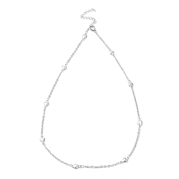 304 Stainless Steel Heart Link Chain Necklace, Stainless Steel Color, 17.83 inch(45.3cm)