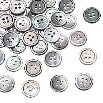 36Pcs Natural Shell Buttons, 4-Hole, Flat Round, Colorful, 15x2mm, Hole: 1.9mm