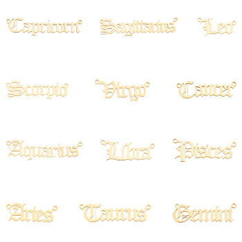 201 Stainless Steel Links, Twelve Constellations, Old English, Laser Cut, Golden, 12pcs/Box