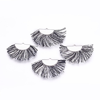 Nylon Tassel Pendants, with Brass Findings, Nickel Free, Real Platinum Plated, Gray, 25~27x43~46x3mm, Hole: 1.5mm