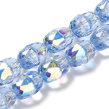 Electroplate Glass Beads Strands, Faceted, Bell, Cornflower Blue, 7x5mm, Hole: 3.5mm, about 98pcs/strand, 20.20~20.59''(51.3~52.3cm)