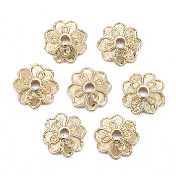 Brass Bead Caps, 4-Petal, Flower, Real 18K Gold Plated, 7.5x2mm, Hole: 1.2mm