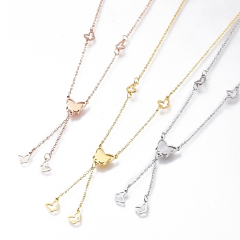 304 Stainless Steel Butterfly Lariat Necklaces, with Cable Chains and Lobster Claw Clasps, Mixed Color, 16-7/8 inch(43cm)