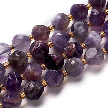 Natural Amethyst Beads Strand, with Seed Beads, Six Sided Celestial Dice, 7.87''(20cm), 10~10.5x10~10.5x10~10.5mm, Hole: 0.5mm, about 16pcs/strand