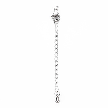 304 Stainless Steel Chain Extender, Cadmium Free & Nickel Free & Lead Free, with Teardrop and Lobster Claw Clasps, Stainless Steel Color, 50mm, Hole: 2.5mm