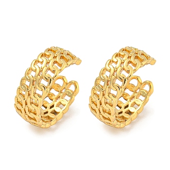 Brass Cuff Earrings for Women, Chain Shape, Real 18K Gold Plated, 13.5x5mm