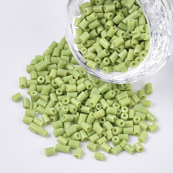 8/0 Glass Bugle Beads, Opaque Colours, Yellow Green, 8/0 2.5~3x2.5mm, Hole: 0.9mm, about 15000pcs/bag