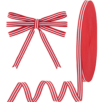 Elite 47~50 Yards Polyester Stripe Ribbons, Garment Accessories, White, Red, 3/8 inch(10mm)