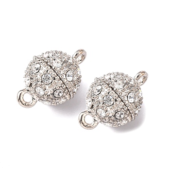Alloy Rhinestone Magnetic Clasps with Loops, Oval, Platinum, 19.5x12mm, Hole: 1.5mm