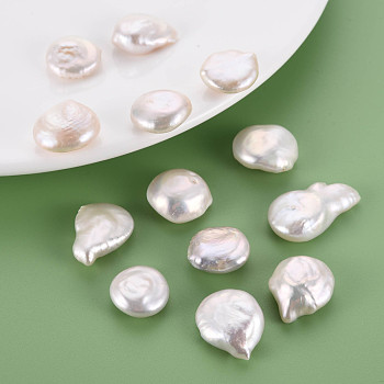 Natural Keshi Pearl Beads, Cultured Freshwater Pearl, No Hole/Undrilled, Flat Round, Seashell Color, 15~28x15~17x6~10mm