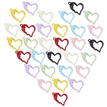 32Pcs 8 Colors Spray Painted Alloy Pendants, Hollow Heart Charm, Mixed Color, 21x15.5x0.6mm, Hole: 1.6mm, 4pcs/color