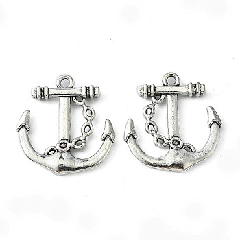 Tibetan Style Alloy Anchor Pendants, Cadmium Free & Nickel Free & Lead Free, Antique Silver, 27x24x2.5mm, Hole: 2mm