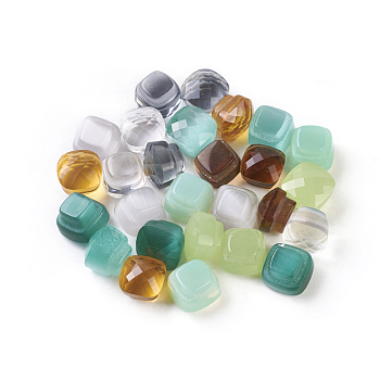 Faceted Glass Cabochons, Square, Flat Back, Mixed Color, 8x8x7mm, Bottom: 5.5x5.5mm