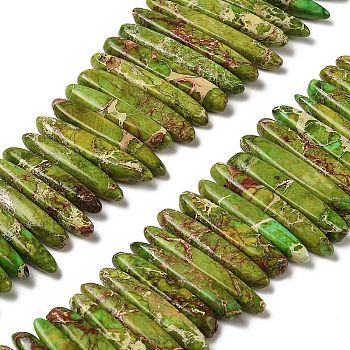 Natural Imperial Jasper Beads Strands, Dyed, Bullet, Yellow Green, 19.5~58x5~6x5~6mm, Hole: 1.4mm, about 86pcs/strand, 16.93''(43cm)