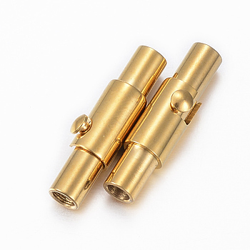 Smooth 304 Stainless Steel Locking Tube Magnetic Clasps, Column, Golden, 15x4mm, Hole: 2mm