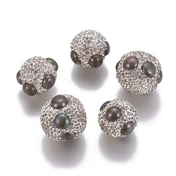 Natural Pearl Beads, with Polymer Clay Rhinestone, Round, 17~20mm, Hole: 1mm