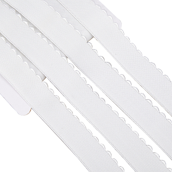 Flat Polyester Elastic Cord, Single Wavy Edged Cord with Latex, Clothes Accessories, White, 24.5~25mm