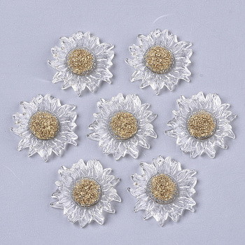 Epoxy Resin Pendants, with Golden Foil, Flower, Goldenrod, 33x33x5~6mm, Hole: 1.4mm