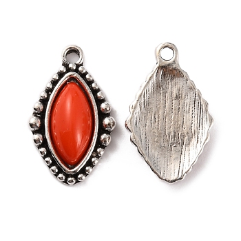 Zinc Alloy Pendants, with Resin, Horse Eye, Orange Red, 23.5x14.5x5.5mm, Hole: 1.8mm