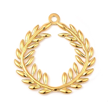 304 Stainless Steel Pendants, Olive Branch Charm, Golden, 34x33x1.5mm, Hole: 2mm