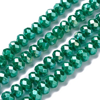 Opaque Glass Beads Strands, Faceted, Rondelle, Medium Sea Green, 8x6mm, Hole: 1mm, about 98pcs/strand, 24.02''(61cm)