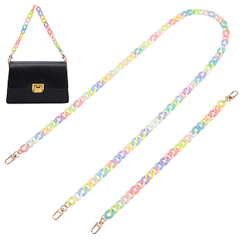 WADORN 2Pcs 2 Style Opaque Jelly Style Acrylic Curb Chain Bag Straps, with Alloy Swivel Clasps, for Bag Replacement Accessories, Colorful, 42~122cm, 1pc/style
