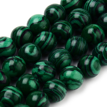 Synthetic Malachite Bead Strands, Round, 10~10.5mm, Hole: 1.2mm, about 37~40pcs/strand, 14.9~15.1 inch(38~38.5cm)