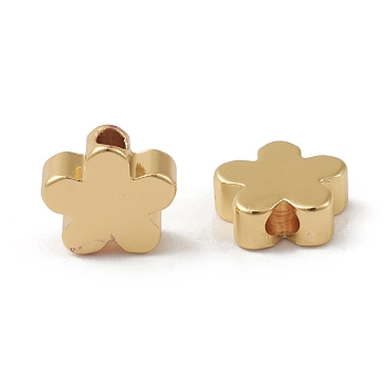 Rack Plating Brass Beads, Cadmium Free & Lead Free, Long-Lasting Plated, Flower, Real 18K Gold Plated, 8x8x3mm, Hole: 1.6mm