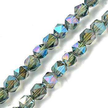 Electroplate Glass Beads Strands, Faceted, Lime, 5.5x5x6mm, Hole: 1mm, about 101pcs/strand, 22.05''(56cm)
