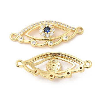 Brass Micro Pave Colorful Cubic Zirconia Connector Charms, Eye Links, Real 16K Gold Plated, 29x11x5mm, Hole: 1mm