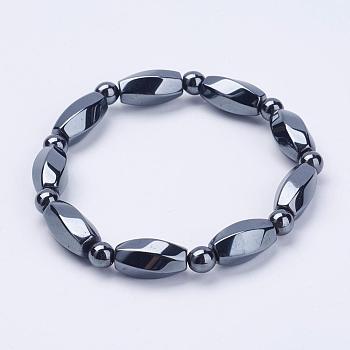 Electroplate Magnetic Synthetic Hematite Stretch Bracelets, Twist and Round, Gray, 2-1/4 inch(58mm)
