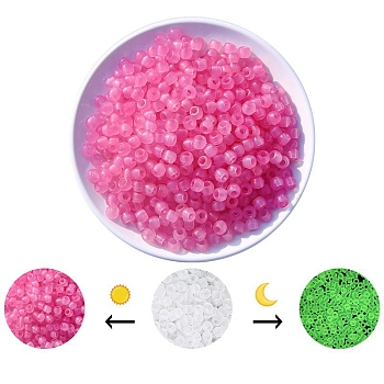 Luminous Acrylic Beads, Glow in the Dark, for DIY Jewelry Accessories, Column, Hot Pink, 8x6mm, Hole: 3.5mm, about 700pcs/bag