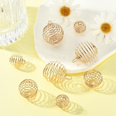 30Pcs 3 Style Iron Wire Spiral Bead Cage Pendants(IFIN-YW0001-23KC)-4