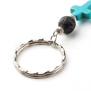 Natural Lava Rock Beads and Synthetic Turquoise beads Keychain(KEYC-JKC00267-03)-4