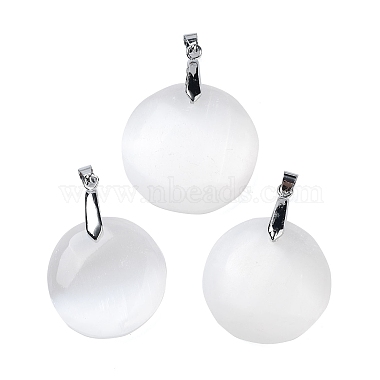 Platinum White Flat Round Selenite Pendants