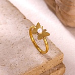 304 Stainless Steel Finger Rings for Women, Butterfly, with Plastic Imitation Pearl, Real 18K Gold Plated, US Size 7 1/4(17.5mm)(SA-CBA6EDB-11G)