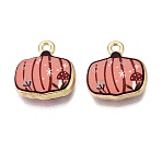 Printed Alloy Pendants, Rack Plating, Pumpkin Charms, Cadmium Free & Nickel Free & Lead Free, Golden, Salmon, 16x15x4mm, Hole: 1.8mm(PALLOY-Q465-03A)