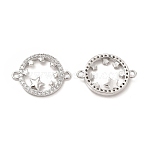 Brass Micro Pave Cubic Zirconia Links, Cadmium Free & Nickel Free & Lead Free, Ring with Star, Platinum, 16.2x20.7x2.5mm, Hole: 1.5mm(KK-E068-VB355)
