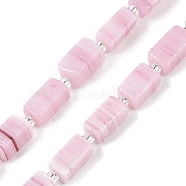 Handmade Lampwork Beads Strands, Rectangle with seed Beads, Pink, 11~12x5.5~6.5x5~6mm, Hole: 0.7mm, about 30~32pcs/strand, 16.14''(41cm)(LAMP-Q037-01A-02)